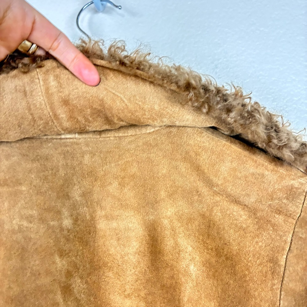 Vintage Womens Coat Sz L Penny Lane Genuine Leather Suede Fur Afghan Brown Boho - Picture 12 of 14